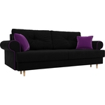 Прямой диван Лига Диванов Сплин микровельвет черный подушки фиолетовые