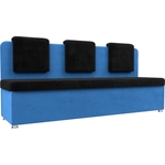 Кухонный прямой диван АртМебель Маккон 3-х местный велюр черный/голубой