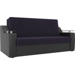 Прямой диван аккордеон АртМебель Сенатор велюр фиолетовый экокожа черный (160)