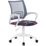 Кресло офисное Brabix Fly MG-396W с подлокотниками, пластик белый, сетка серое с рисунком TW-04/Graffity (532404)
