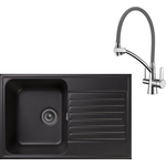 Кухонная мойка и смеситель GranFest Quarz GF-Z78, Lemark Comfort LM3071C-Gray с сифоном, черная