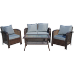 Набор мебели Garden story Норд (стол+2кресла+диван ротанг коричневый, подушки серые)