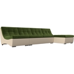 Угловой модульный диван АртМебель Монреаль микровельвет зеленый экокожа бежевый