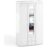 Шкаф трехдверный ОЛМЕКО Италия ИТ-57 с зеркальной дверью и ящиками, белое дерево
