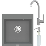 Кухонная мойка и смеситель Point Арбель 51 с дозатором, серая (PN3001AL, PN3101AL, PN3201AL)