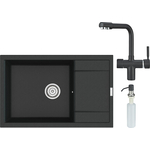 Кухонная мойка и смеситель Point Велета 78 с дозатором, черная (PN3002B, PN3104B, PN3201B)