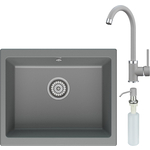 Кухонная мойка и смеситель Point Сидли 55 с дозатором, серая (PN3007AL, PN3101AL, PN3201AL)
