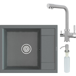 Кухонная мойка и смеситель Point Римо 60 с дозатором, серая (PN3010AL, PN3103AL, PN3201AL)