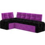 Кухонный угловой диван Мебелико Люксор микровельвет (черно/фиолетовый) угол левый