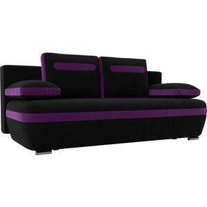 Прямой диван Лига Диванов Каир вельвет черный вставка фиолетовая