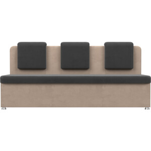 Кухонный прямой диван АртМебель Маккон 3-х местный велюр серый/бежевый