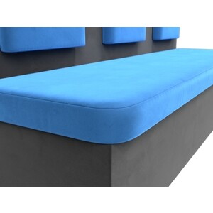 Кухонный прямой диван АртМебель Маккон 3-х местный велюр голубой/серый