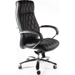 Кресло офисное NORDEN Бонд black сталь + хром/черная экокожа