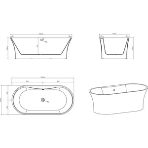 Акриловая ванна BelBagno 170х80 со смесителем, слив-перелив хром (BB202-1700-800, F7514100)