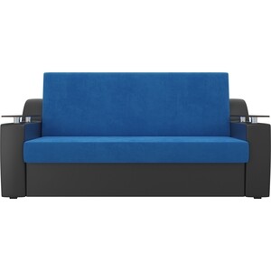 Прямой диван аккордеон АртМебель Сенатор велюр голубой экокожа черный (120)