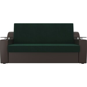 Прямой диван аккордеон АртМебель Сенатор велюр зеленый экокожа коричневый (120)