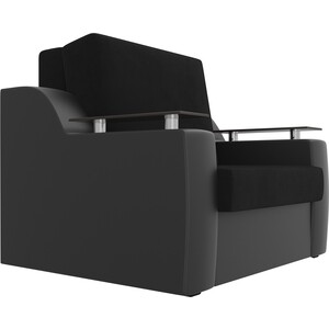 Кресло-кровать аккордеон АртМебель Сенатор велюр черный экокожа черный (80)