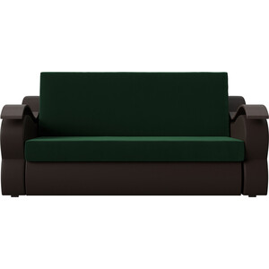 Прямой диван АртМебель Меркурий велюр зеленый экокожа коричневый (100)