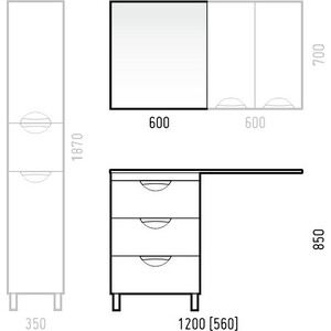 Мебель для ванной Corozo Алиот 120 левая, напольная, под стиральную машину, белая
