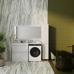 Мебель для ванной Style line Даллас Люкс 78 (140L) напольная, под стиральную машину, белая
