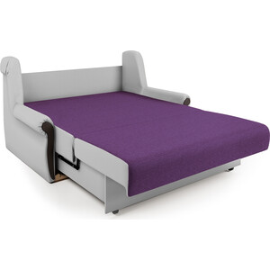Диван-кровать Шарм-Дизайн Аккорд М 100 фиолетовая рогожка и экокожа белая