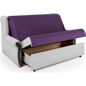 Диван-кровать Шарм-Дизайн Аккорд М 140 фиолетовая рогожка и экокожа белая