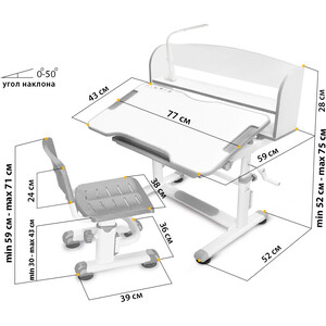 Комплект мебели Mealux EVO (столик + стульчик + лампа) BD-10 grey столешница белая/пластик серый