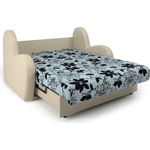 Диван-кровать Шарм-Дизайн Барон 140 шенилл цветы и экокожа беж