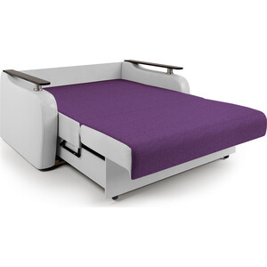 Диван-кровать Шарм-Дизайн Гранд Д 140 фиолетовая рогожка и экокожа белая