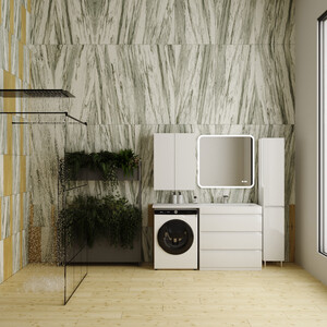 Мебель для ванной Style line Даллас Люкс 78 (140R) напольная, с зеркалом и шкафом, под стиральную машину, белая