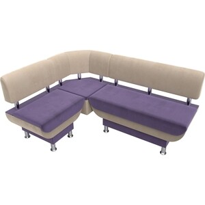 Кухонный угловой диван АртМебель Альфа велюр фиолетовый бежевый левый угол