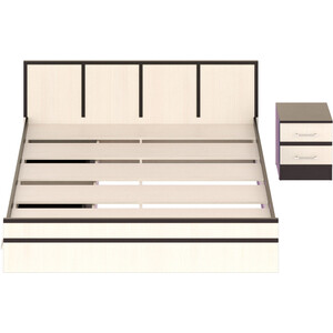 Кровать СВК Сакура 180х200 с ящиками, с тумбой, венге/дуб лоредо (1022308)