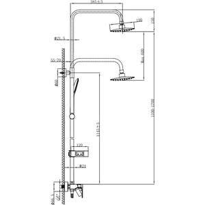 Душевой уголок Ambassador Walk-in 100х100-70 с душевой системой Lemark, с рисунком, черный (15031213, LM7002BL)