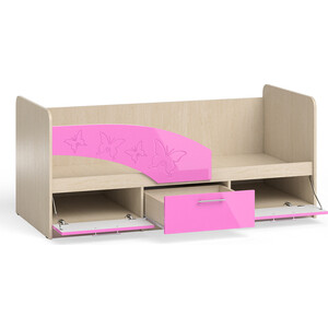 Кровать детская СВК Бабочки 1,8Л 80х180 левая, дуб атланта/розовый глянец (1020981)