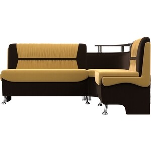 Кухонный угловой диван АртМебель Сидней микровельвет желтый/коричневый правый угол