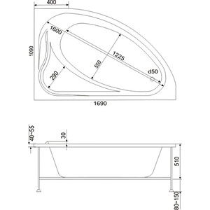 Акриловая ванна BAS Милан 170х110 левая, с каркасом, фронтальная панель (В 00061, Э 00061)