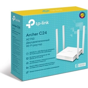 Роутер TP-Link Archer C24 AC750 10/100BASE-TX белый