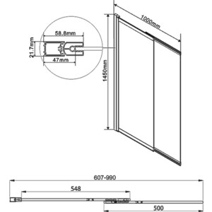 Шторка для ванной Vincea VSB-1E 100x145 прозрачная, хром (VSB-1E100CL)