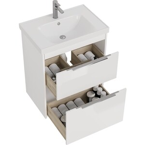 Мебель для ванной Dreja Prime 70 напольная, с ящиками, белый глянец