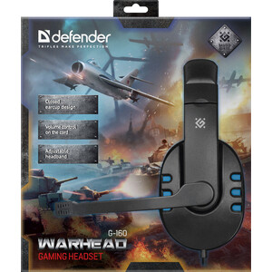 Гарнитура Defender Warhead G-160 черный+синий, кабель 2,5 м (64118)
