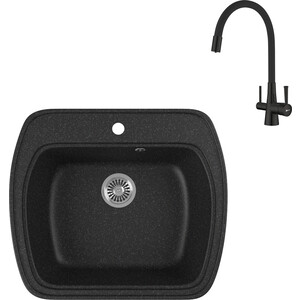 Кухонная мойка и смеситель GreenStone GRS-11-308 Lemark Comfort LM3075BL с сифоном, черная