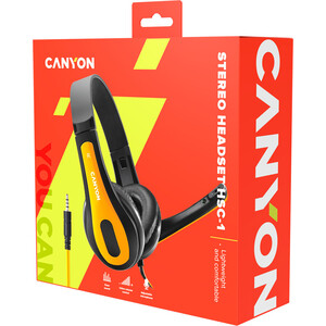 Гарнитура Canyon CNS-CHSC1BY гарнитура, цвет - черный/желтый, внешний микрофон, штекер 1*3.5 мм комбинированный (CNS-CHSC1BY)