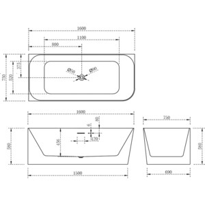 Акриловая ванна Abber 160х75 левая, на каркасе, слив-перелив (AB9331-1.6 L)