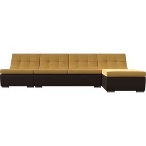 Угловой модульный диван АртМебель Монреаль микровельвет желтый экокожа коричневый