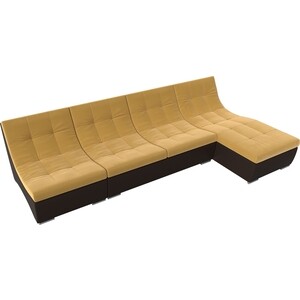 Угловой модульный диван АртМебель Монреаль микровельвет желтый экокожа коричневый