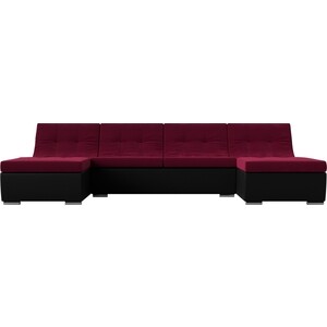 АртМебель П-образный модульный диван Монреаль микровельвет бордовый экокожа черный