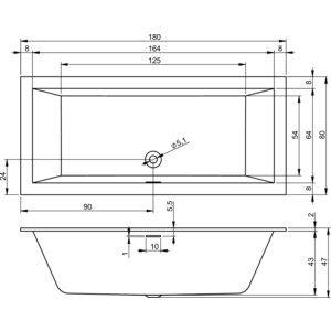 Акриловая ванна Riho Rething Cubic Fall 180x80 с каркасом, заполнение через перелив (B106013005, 2YNVN1017)