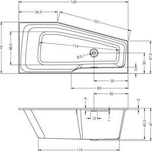 Акриловая ванна Riho Rething Space 160x75 R правая, с каркасом (B111001005, 2YNST2048)