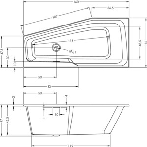 Акриловая ванна Riho Rething Space Fall 160x75 L левая, с ножками, заполнение через перелив (B112006005, 207093)