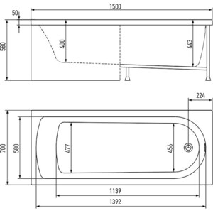 Акриловая ванна Alex Baitler Michigan 150х70 с каркасом и фронтальной панелью (MICHIGAN 150*70, KS15, PF1558H)